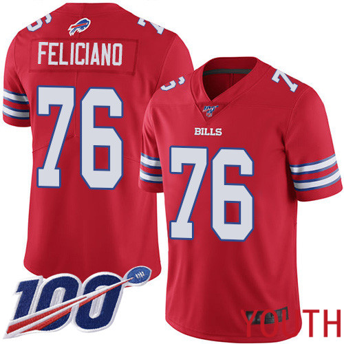 Youth Buffalo Bills #76 Jon Feliciano Limited Red Rush Vapor Untouchable 100th Season NFL Jersey->youth nfl jersey->Youth Jersey